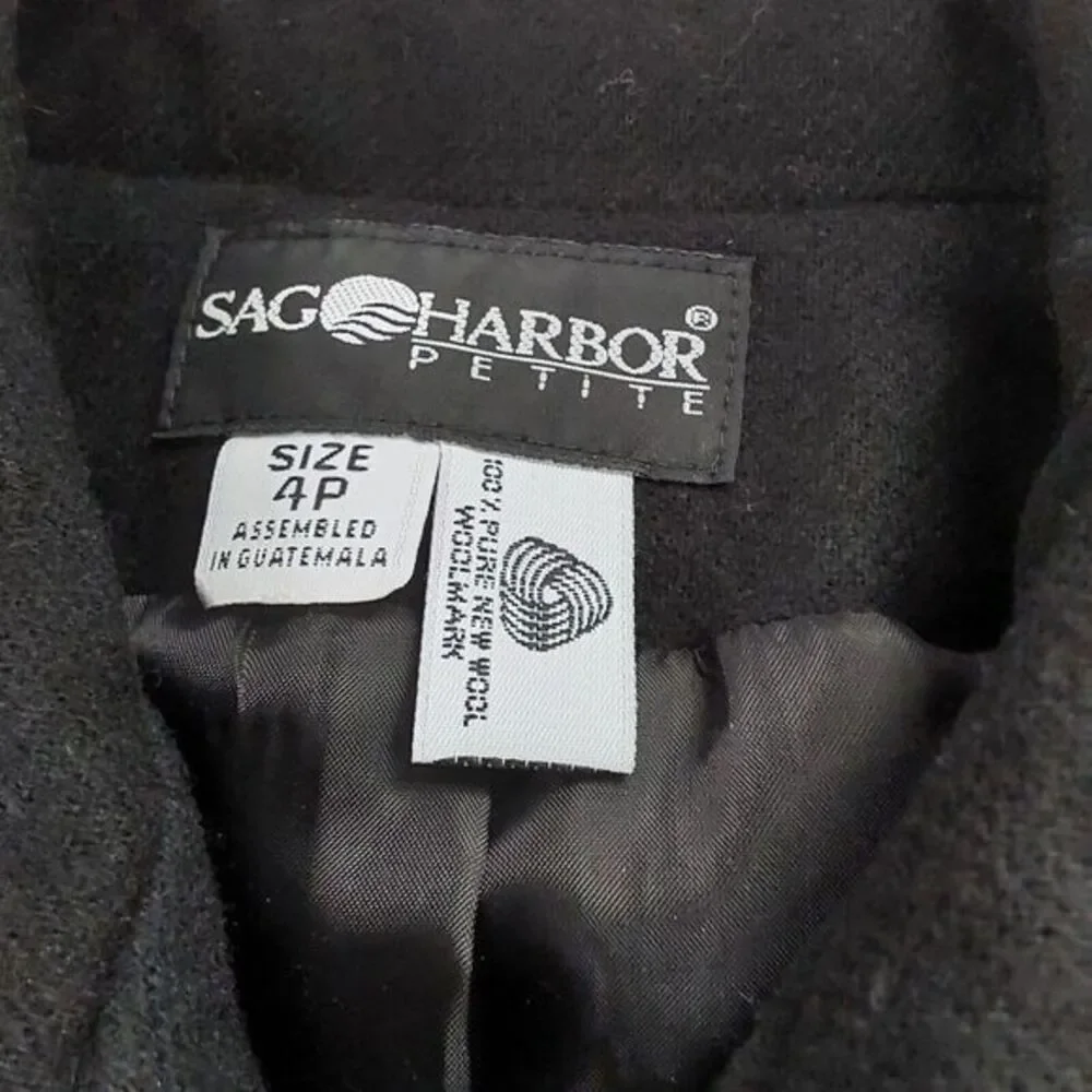 SAG HARBOR Women's‎ Black  Zip Jacket Dress Coat 100% Pure Wool, Size 4 Petite - Picture 3 of 7